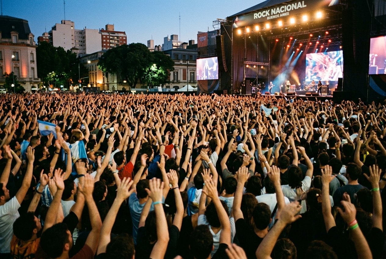Foule bras levés lors d un concert de rock nacional à Buenos Aires