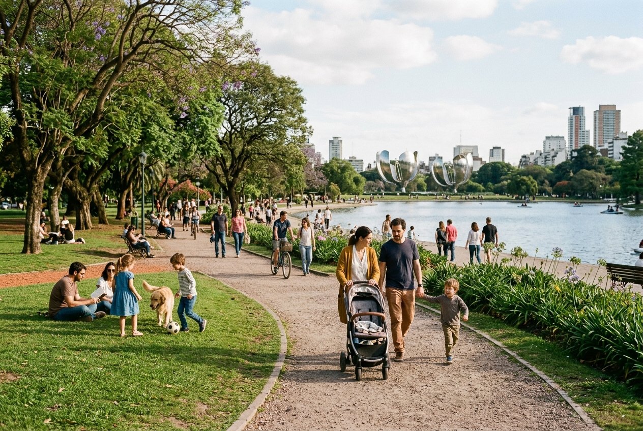 Familles et enfants dans un parc de Buenos Aires