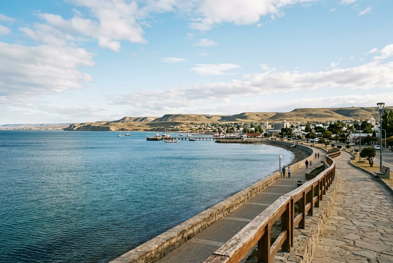 Le front de mer de Puerto Madryn, la rambla longeant la baie sur l'Atlantique